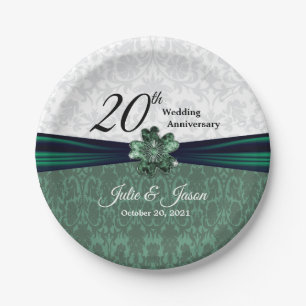 20. Emerald Damask Hochzeitsszenario Pappteller