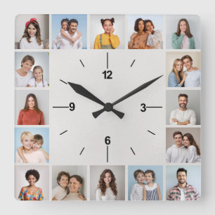 20 Foto-Collage Metallic Weiß Folie Quadratische Wanduhr