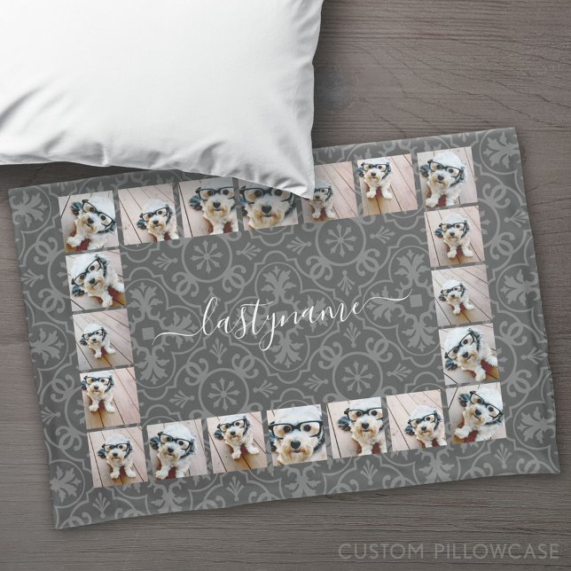 20 Foto Collage mit modernem Musterskriptnamen Kissenbezug (Custom Pillowcase)