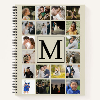 20 Foto-Collage Schwarzes Biege-Muster Familie Not Notizbuch