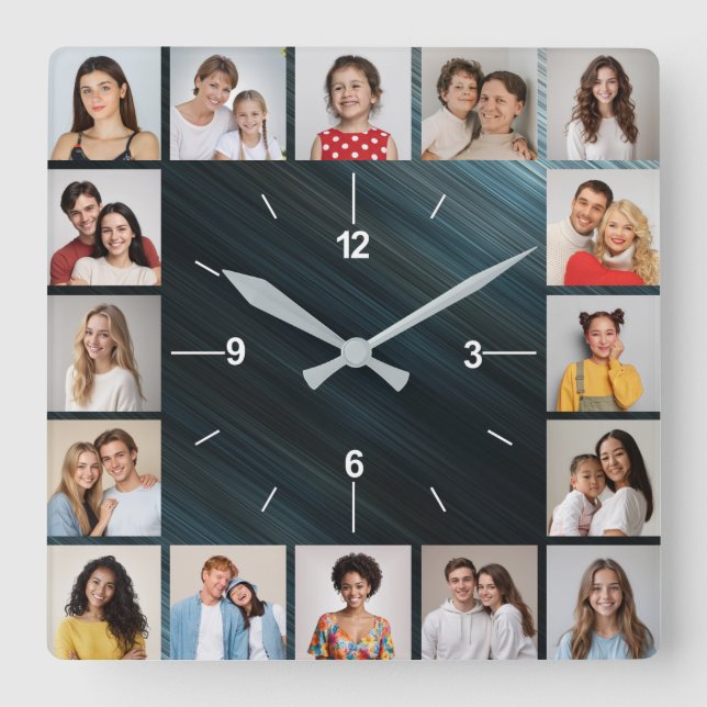 20 FotoCollage gebürstet MultiCfarbred Metallic Quadratische Wanduhr (Vorderseite)