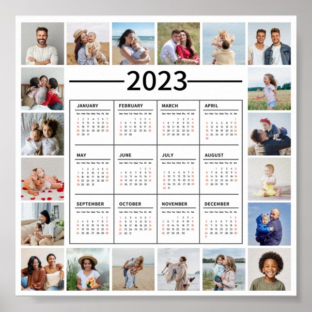 20 FotoCollage US 2023 Jährlicher Kalender Poster (Vorne)