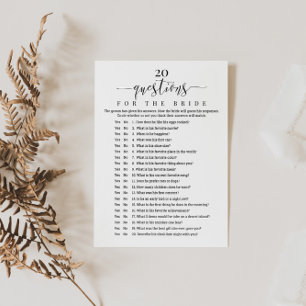 20 Fragen für das Bride Brautparty Spiel Einladung
