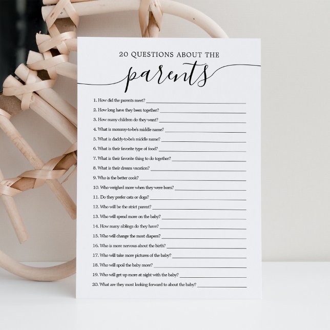 20 Fragen zu Eltern Baby Shower Game Card Einladung (Von Creator hochgeladen)