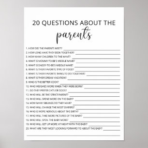 20 Fragen zum Babyshower-Spiel der Eltern Poster