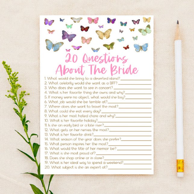 20 Fragen zum Brautparty von Bride Briefpapier (Von Creator hochgeladen)