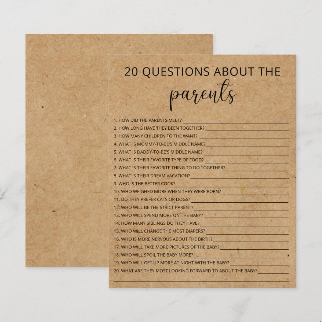 20 Fragen zum Kinderduschspiel der Eltern (Vorne/Hinten)