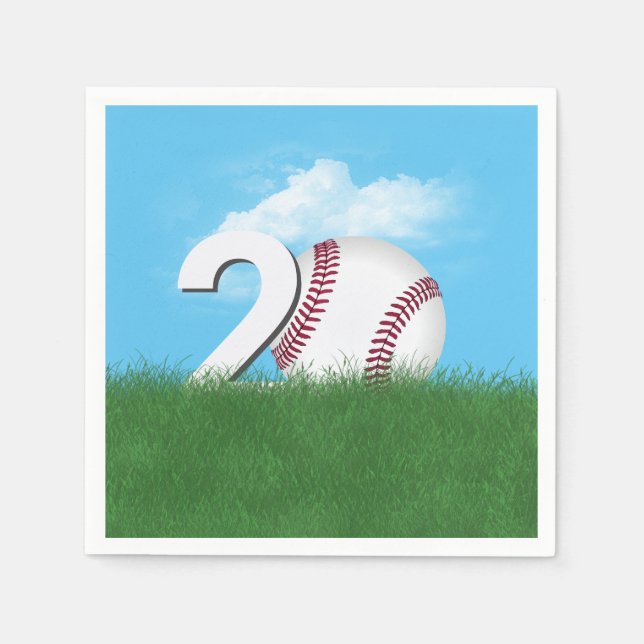 20. Geburtstag Baseball im Grünen Gras Serviette (Vorderseite)
