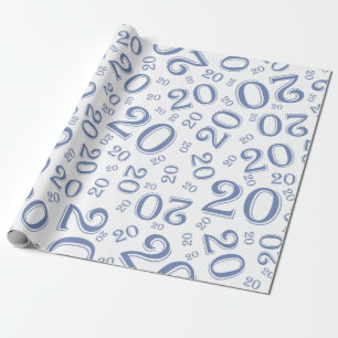 20. Geburtstag Blau/Weiß Zufallszahl Muster 20 Geschenkpapier