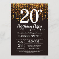 20. Geburtstag Einladung Gold Glitzer