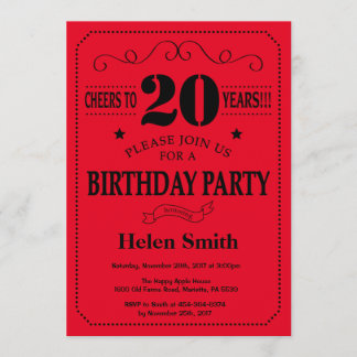 20. Geburtstag Einladung Schwarz und Rot