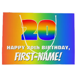 20. Geburtstag: Farbenfroh, Fun Rainbow Pattern # Große Geschenktüte