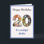 20. Geburtstag Foto Collage Brother einzigartig Cu Karte<br><div class="desc">Feiern Sie den 20. Geburtstag Ihres Bruders mit einer großen Karte, die eine besondere und einzigartige Collage aus Foto ist. Diese wunderbare Geburtstagskarte für diesen ganz besonderen Foto hat die 20, die Sie aus Ihrer eigenen Familienwahl auswählen können. Die Vorlage wurde für Sie entwickelt, um "An einen wunderbaren Bruder" zu...</div>