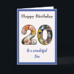 20. Geburtstag Foto Collage Son Unique Keepake Karte<br><div class="desc">Feiern Sie den 20. Geburtstag Ihres Sohnes mit einer Geburtstagskarte, die eine besondere und einzigartige Collage aus Foto ist. Diese wunderbare Geburtstagskarte für diesen besonderen Sohn hat die 20 aus Ihrer eigenen Auswahl an Fotos. Die Vorlage wurde für Sie entwickelt, um "To a beautiful son" zu Bruder, bester Freund oder...</div>