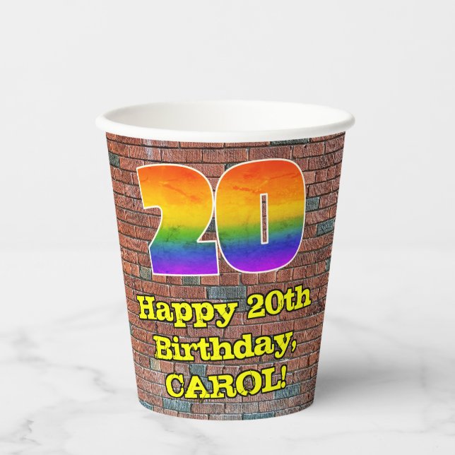 20. Geburtstag: Fun Graffiti-Inspiriert Regenbogen Pappbecher (Vorderseite)