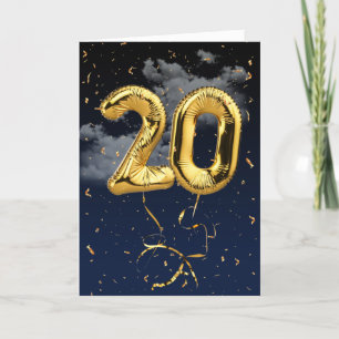 20. Geburtstag Gold Mylar Ballon und Confetti Card Karte