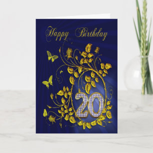 20. Geburtstag goldene Schmetterlinge Karte