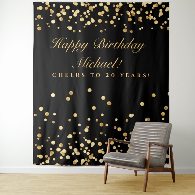 20. Geburtstag Hintergrund, Black and Gold Confett Wandteppich (Beispiel)