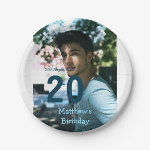 20. Geburtstag hinzufügen Name Foto Datum Mann wei Pappteller