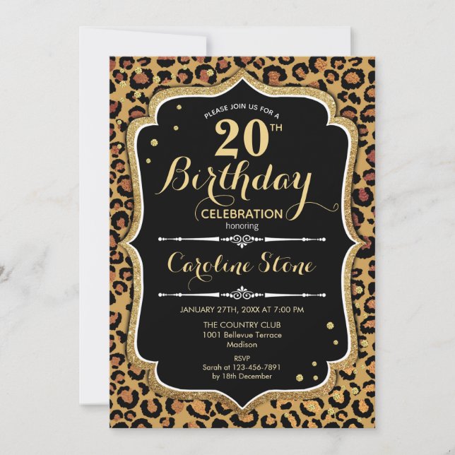 20. Geburtstag - Leopard Print Einladung (Vorderseite)