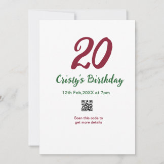 20. Geburtstag MARON QR-Code bold retro grün Einladung