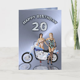 20. Geburtstag mit Mädchen und einem Motorrad Karte