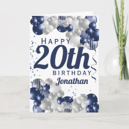 20. Geburtstag Navy Blue Balloons Karte