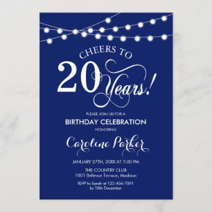 20. Geburtstag - Navy Blue White Einladung