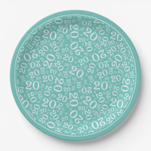 20. Geburtstag Random Number Pattern 20 Aquamarin/ Pappteller