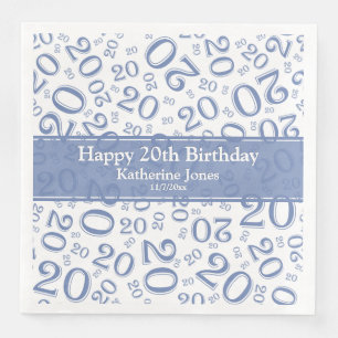 20. Geburtstag Random Number Pattern Blau/Weiß Serviette