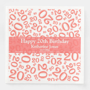 20. Geburtstag Random Number Pattern Coral/White Serviette