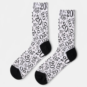 20. Geburtstag Schwarz/Weiß Random Zahlenmuster Socken