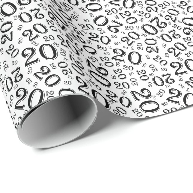 20. Geburtstag Schwarz/Weiß Zufallszahl Muster 20 Geschenkpapier (Rolleneckpunkt)