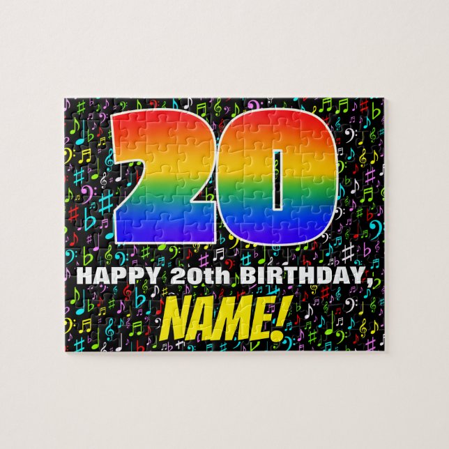 20. Geburtstag — Spaß, farbenfrohe Musiksymbole &  (Horizontal)