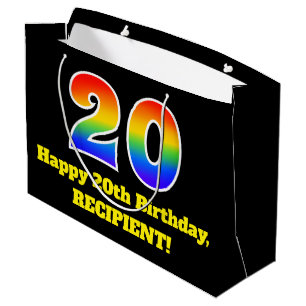20. Geburtstag ~ Spaß, farbig, lebhaft, Regenboge Große Geschenktüte