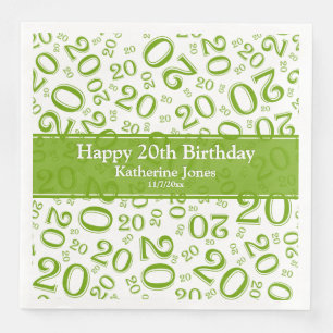 20. Geburtstag Zufallszahlenmuster Grün/Weiß Serviette