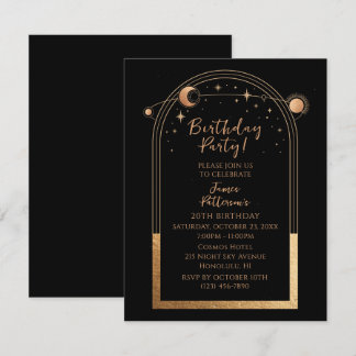 20. Geburtstag Zwanzig Celestial Black Gold Einladung