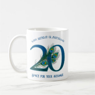20. Geburtstags- oder Jubiläums-Pfauenfeder Kaffeetasse