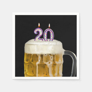 20. Geburtstagsbier auf schwarz Serviette