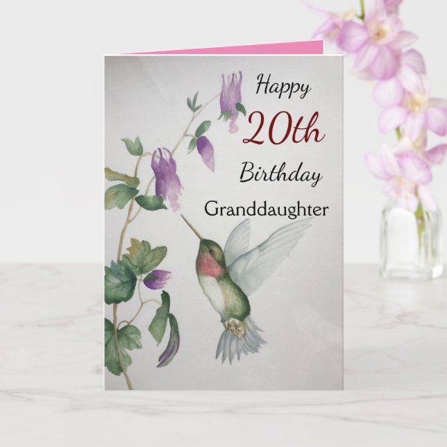 20. Geburtstagsgrandtochter Hübsch Hummingbird Karte (Orchidee)