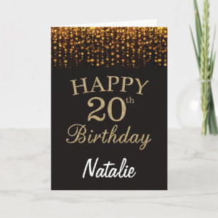 20. Geburtstagskarte Schwarz/Gold Glitzer Karte