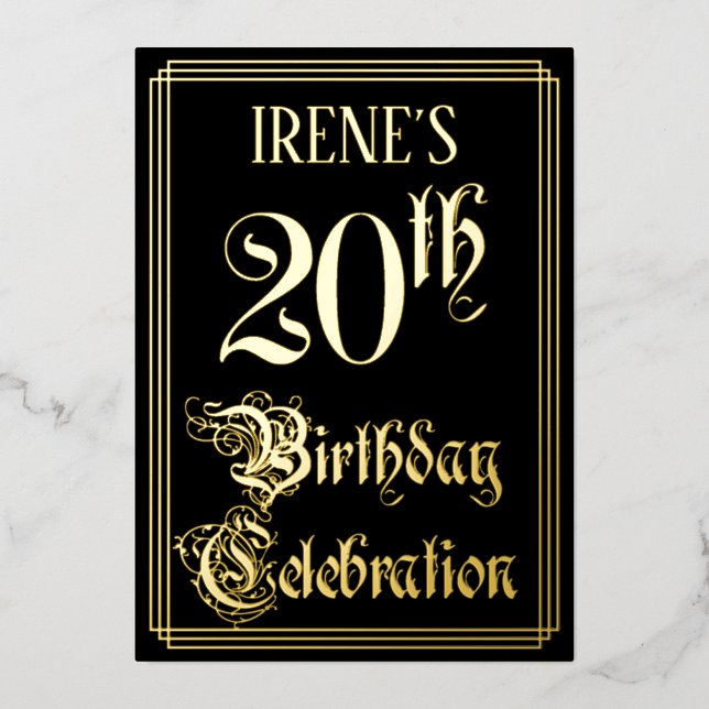 20. Geburtstagsparty - Extravagantes Drehbuch und  Folieneinladung (Vorderseite)