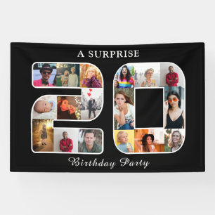20. Geburtstagsparty Foto Collage Black Banner
