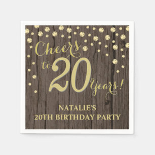 20. Geburtstagsparty Rustikales Holz und Gold Diam Serviette