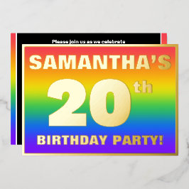 20. Geburtstagsparty: Spaß, farbenfrohe Regenbogen Folieneinladung