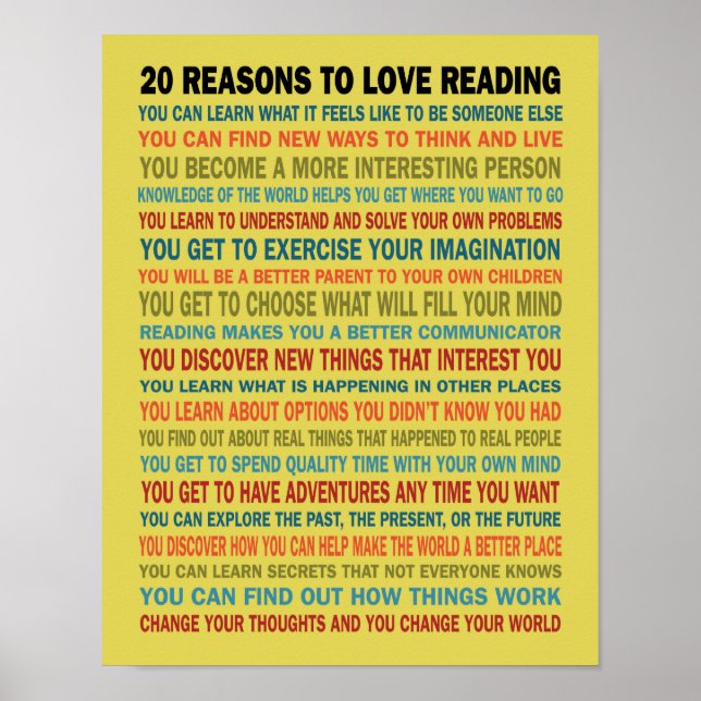 20 Gründe für die Liebe Bücher lesen Poster (Vorne)