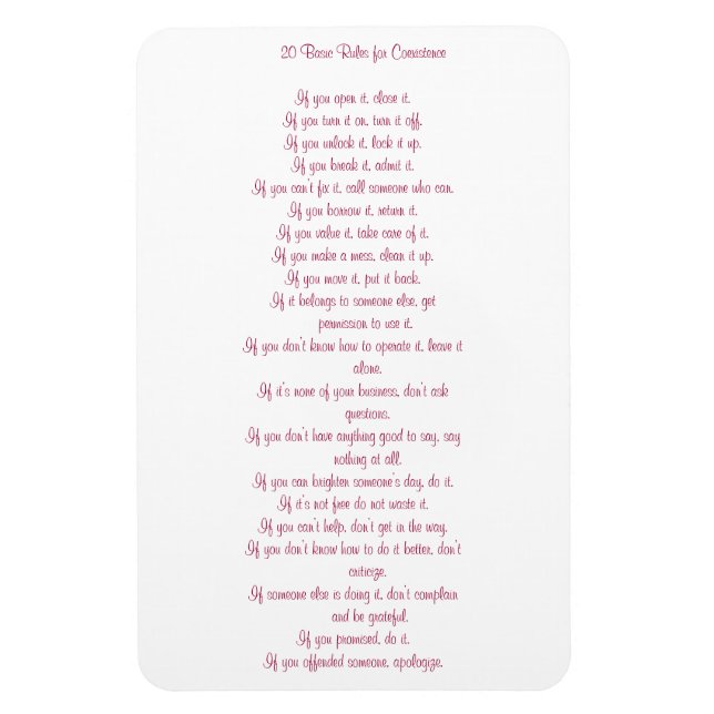 20 Grundregeln der Koexistenz Magnet (Vertikal)