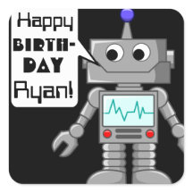 20 Happy Geburtstag Personalisiert Robot Stickers