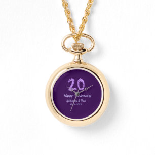 20. Happy Jubiläum Pärchenname Datum lila Armbanduhr