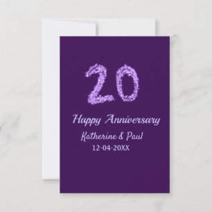 20. Happy Jubiläum Pärchenname Datum lila Dankeskarte